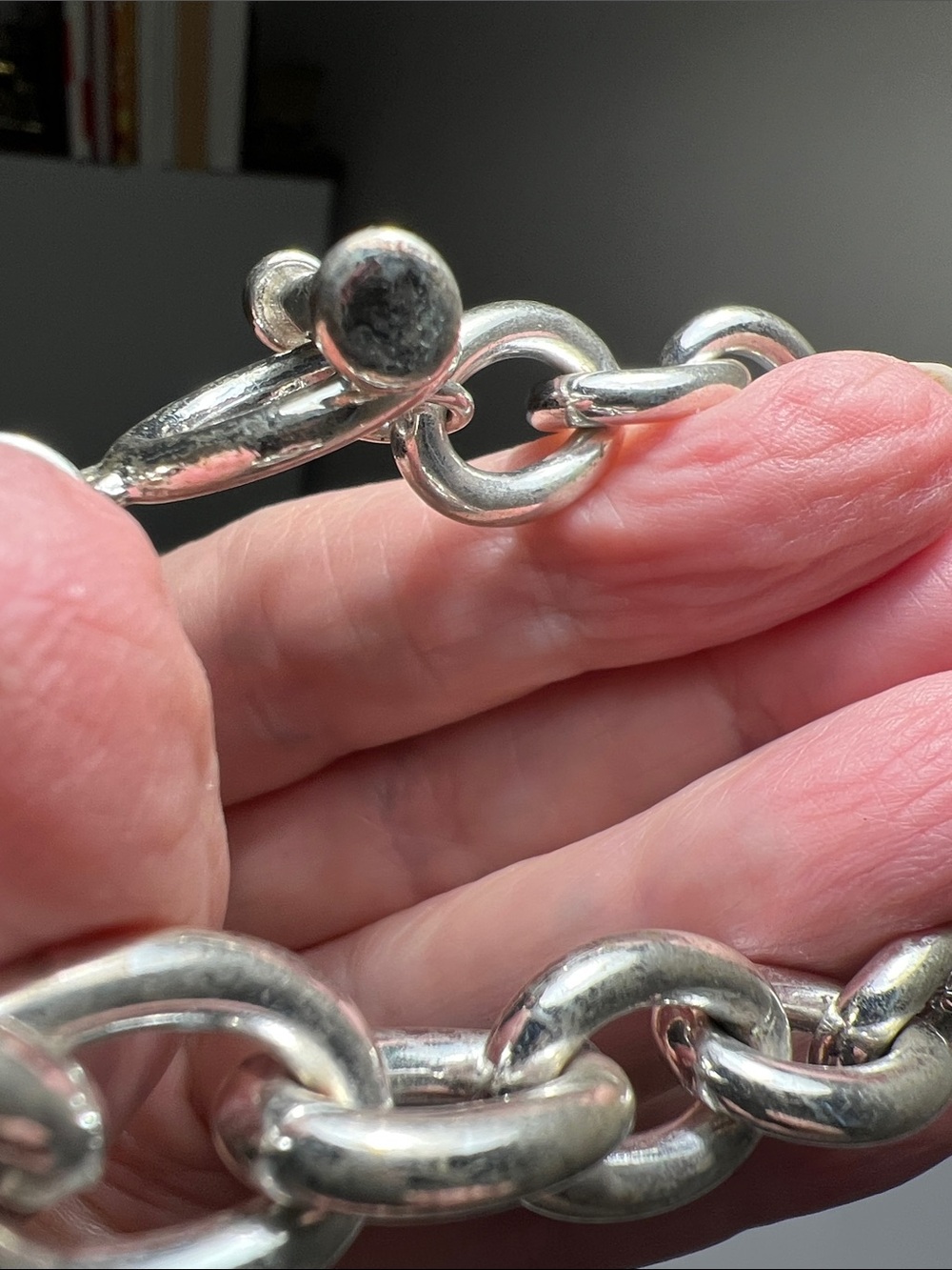 Shiny Silver Chunky Link Bracelet - Estate Vintage - Picture 12 of 15